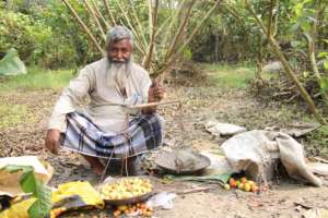 Keyamat weighs out his guavas