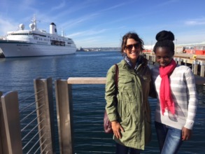Maureen and Me in San Diego Harbor Looking at Ship