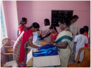 Handing the school uniform to a parent