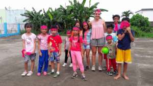 One of the French interns with Ark's children