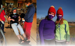 Hannah in therapy, and with her PT, Abigail