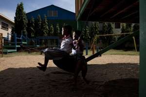 Two Girls Playing on Hagar's Playground