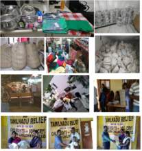 A collage of Relief Kit distribution