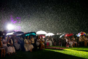 heavy rain towards the end of the ceremony