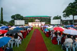 the drizzle started as the ceremony started