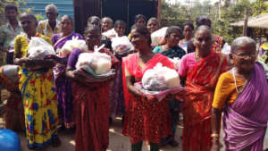 Distribution bedsheet,sarees and food gorceries.