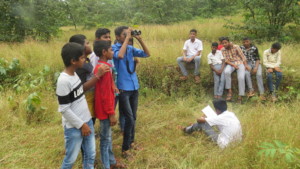 students with binocular