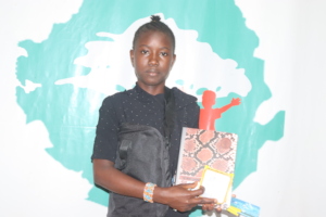 Isha with her new school supplies