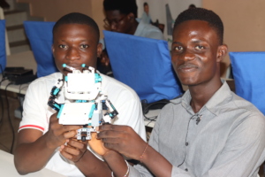 Musa & Valentine with their completed Lego robot