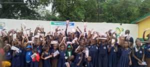 Excited students with new pencil pouches