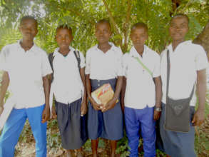 Maombi (center) with 4 of her fellow students