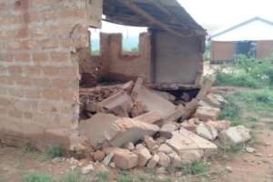 Collapsed girls' toilet block at Kisimenyi Primary