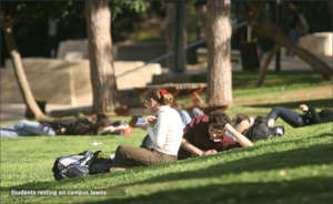 Students resting on campus