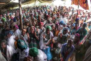 Women gather for the handover ceremony