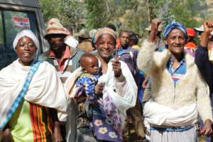 Women celebrating the arrival of water