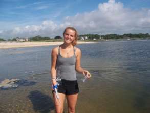 Volunteer collecting water sample for testing.