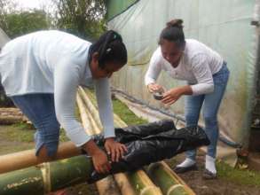 Nuria aand Jessica getting a new post ready