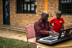 Music teacher and kid