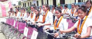 High School girls after receiving the bicycles