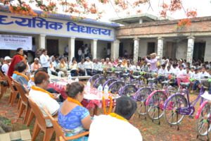 A bicycle distribution ceremony