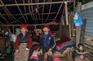 Lhakpa and Pasang inside their temporary shelter