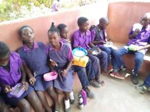 Eating lunch in the kitchen's new outdoor area