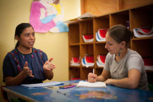 Gricelda speaking to Education Manager Amy Porter