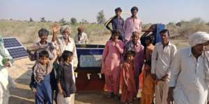 Water Being Emerged from Solar Operated Water Well