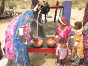 The fresh water from the new water well.