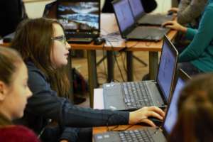 Girls learning IT skills