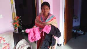 Sangeetha with her stiched and knitted clothes