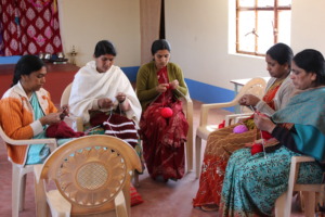 Knitting practice sessions for the participants