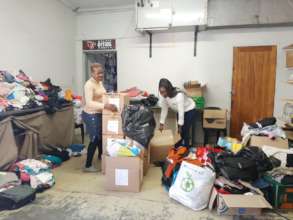 Sorting through the donations for fire victims