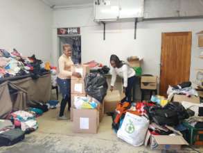 Sorting through the donations for fire victims