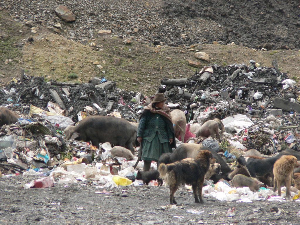 Woman among mining waste