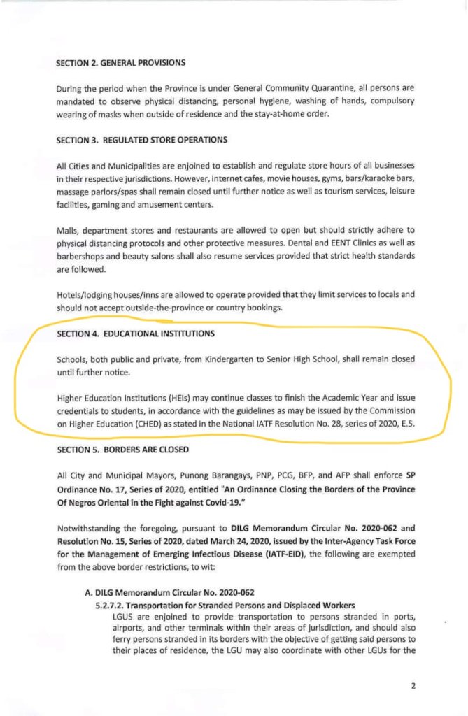 EXEC. ORDER STATING CURFEW FOR 0-20