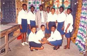 Girls on textile products exhibition