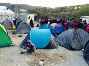 Inside a temporary camp on Lesvos