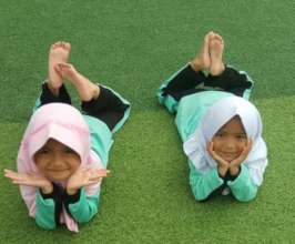Relaxing on synthetic green grass