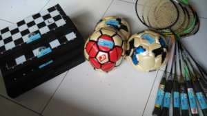 Chess, badminton tools and footballs