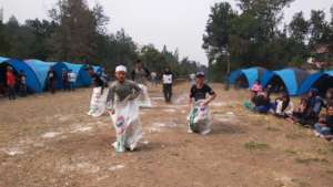 Children rice sack racing!