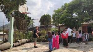 Taking their turn to throw the basketball