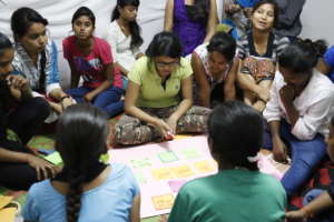 Girls designing the campaign together