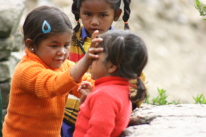 Cleaning up before food, in village Khati