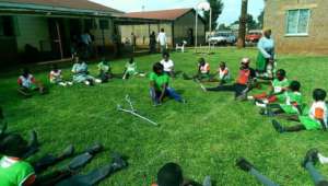 Children with disabilities being taught sports