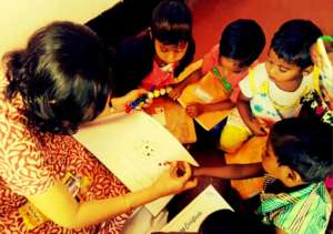 Children at NEEV Vidyalaya - Drawing Class