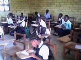 Students in one of their new classrooms