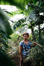 Julienne near the land she cultivates