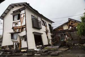 Destroyed homes in a neighborhood in Mashiki