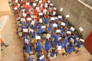 Students with their new solar books